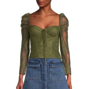 NWT - Chelsea & Violet Sweetheart Neck Tie Front Long Sleeve Fitted Blouse